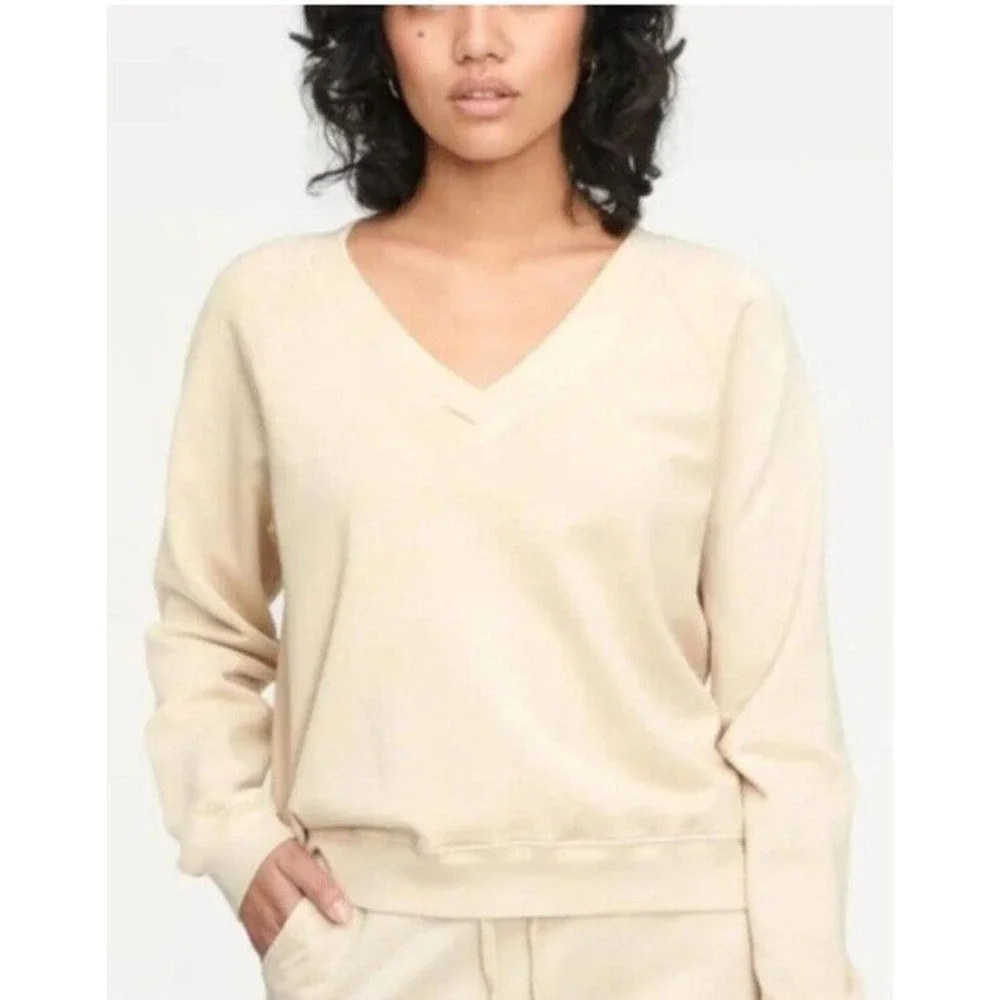 Lacausa Sweatshirt Womens Cyrus Raglan Toast Sz XL V-Neck Long Sleeves Pullover